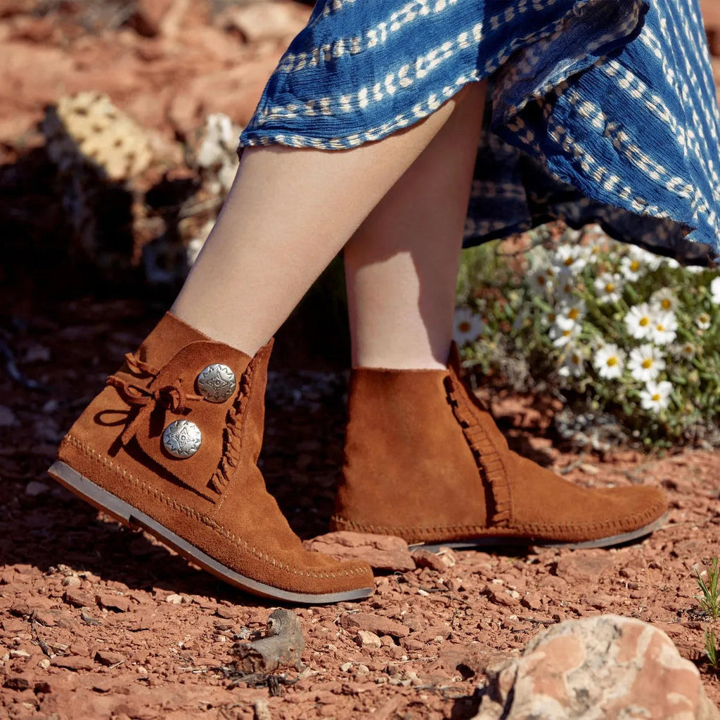 Two Button Hardsole Boot - Women's Booties by Minnetonka