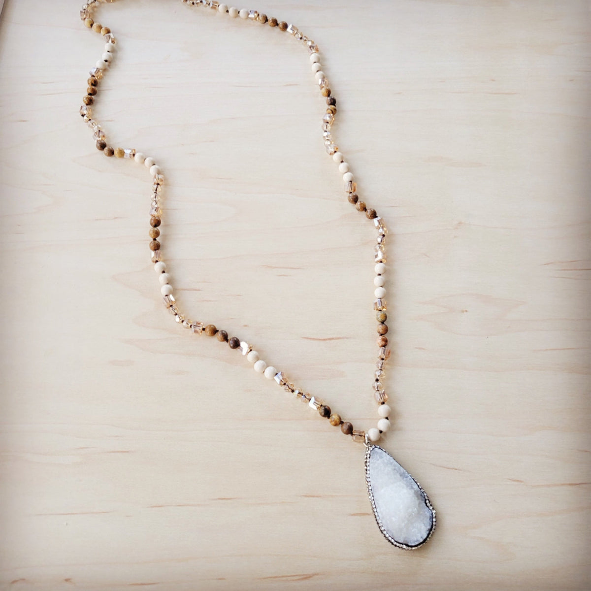 Picture Jasper Beaded Necklace w/ Druzy Pendant 262v