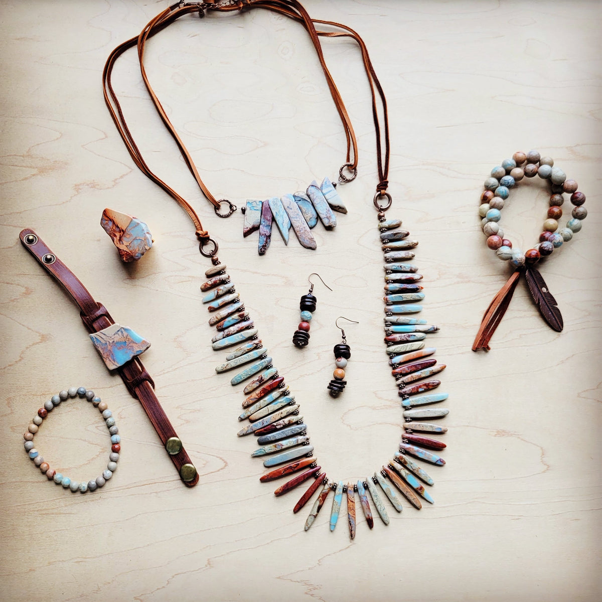 Aqua Terra & Wood Drop Earrings 225d
