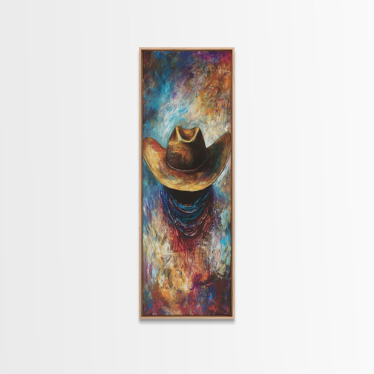 Textured Western Hat Canvas Print rustic wall art farmhouse art southwest wall art moody art extra wide art bold western decor