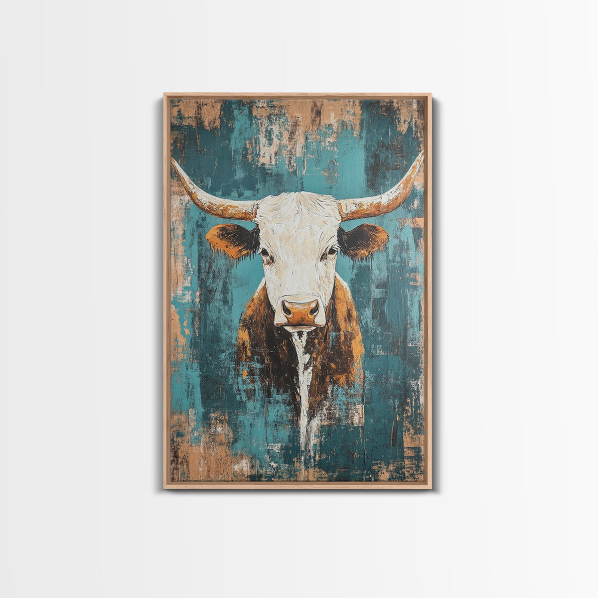 Vintage Longhorn, Rustic Wall Art, Teal Wall Art, Farmhouse Art, Canvas Print, Southwest Wall Art, Gift Idea, Country Home Decor