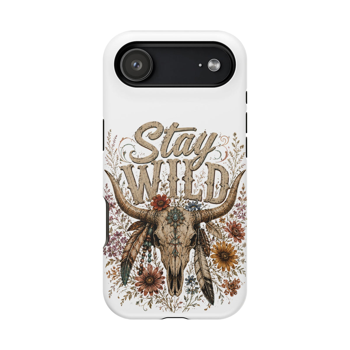 Stay Wild Apple Phone Case — Boho Skull Floral Magnetic Impact-Resistant Case - Wildflowers & Moonshine Exclusive