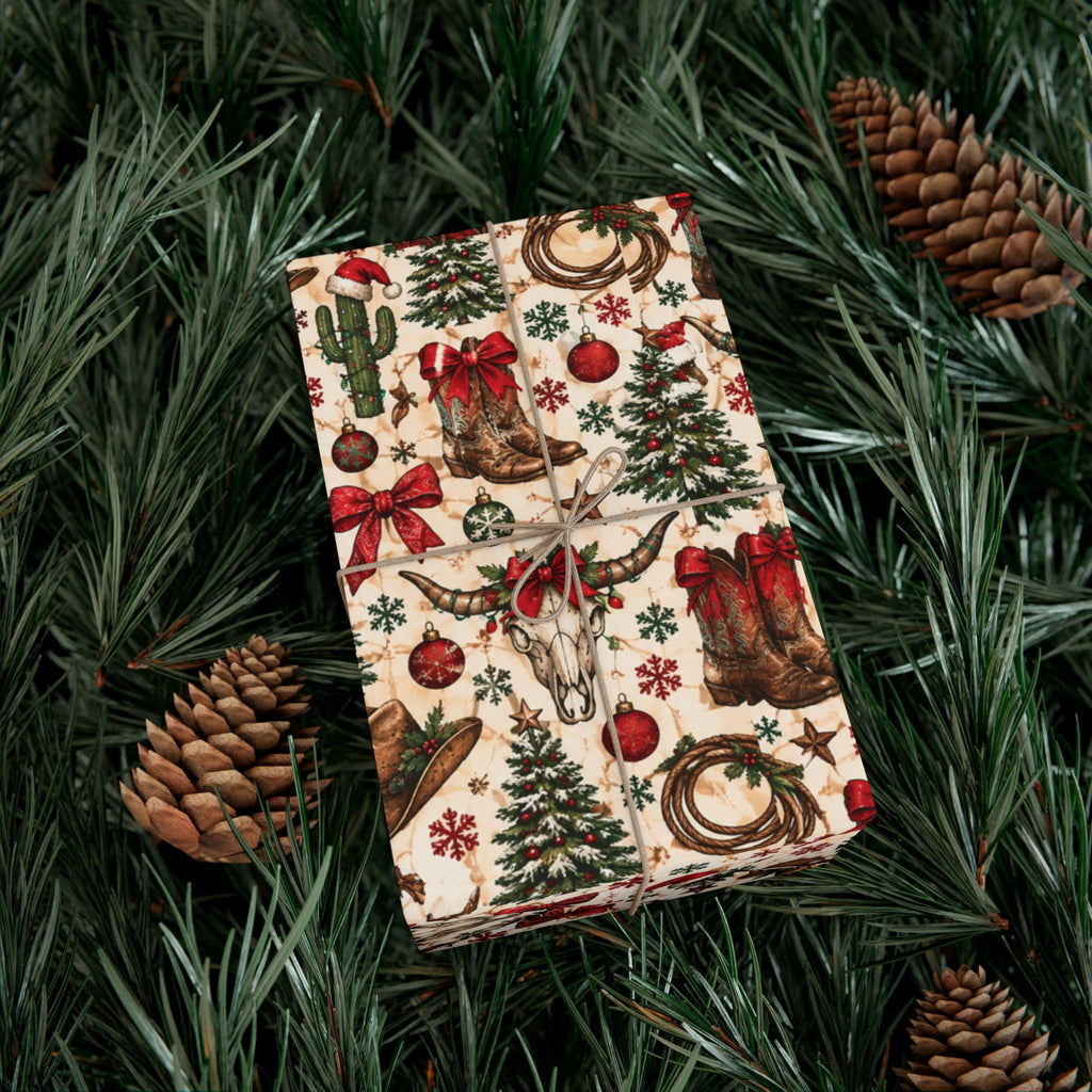 Longhorn & Lassos Christmas Wrapping Paper - Wildflowers & Moonshine Exclusive