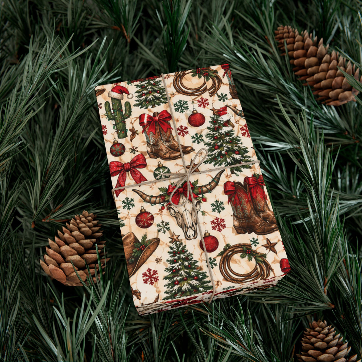 Longhorn & Lassos Christmas Wrapping Paper - Wildflowers & Moonshine Exclusive