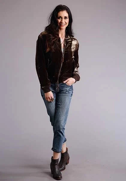 Quilted Velvet Brown Women's Bomber Jacket by Stetson