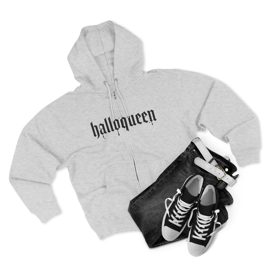 Halloqueen — Cute But Creepy Halloween Zip-Up Women's Grey Hoodie - Wildflowers & Moonshine Exclusive!