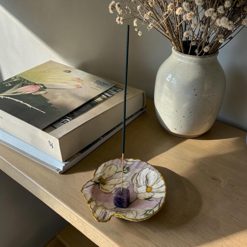 Wildflower Meadow Shell Incense Burner | Handmade Floral Scallop Shell Incense Holder