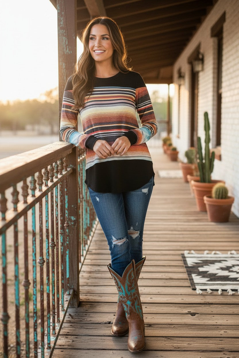 Los Alamos Serape Print Long Sleeve Top