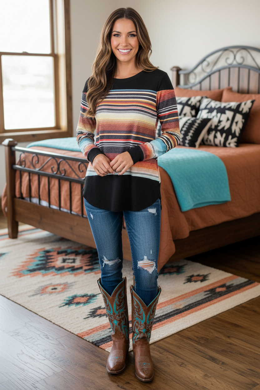 Los Alamos Serape Print Long Sleeve Top