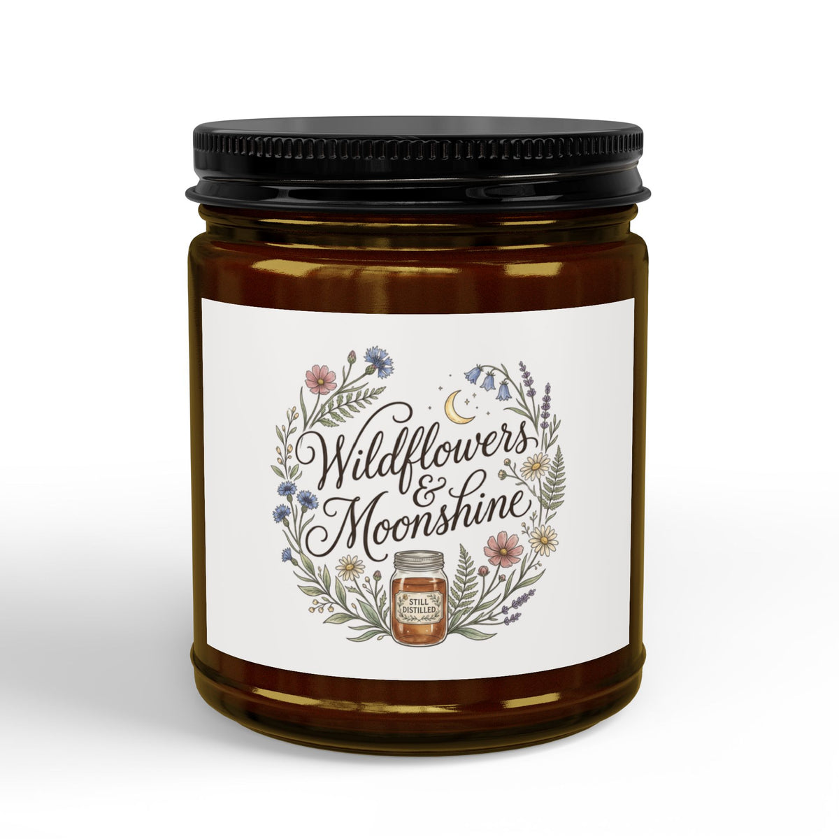 Wildflowers & Moonshine Soy Candle — Scented Amber Jar (4oz & 9oz)