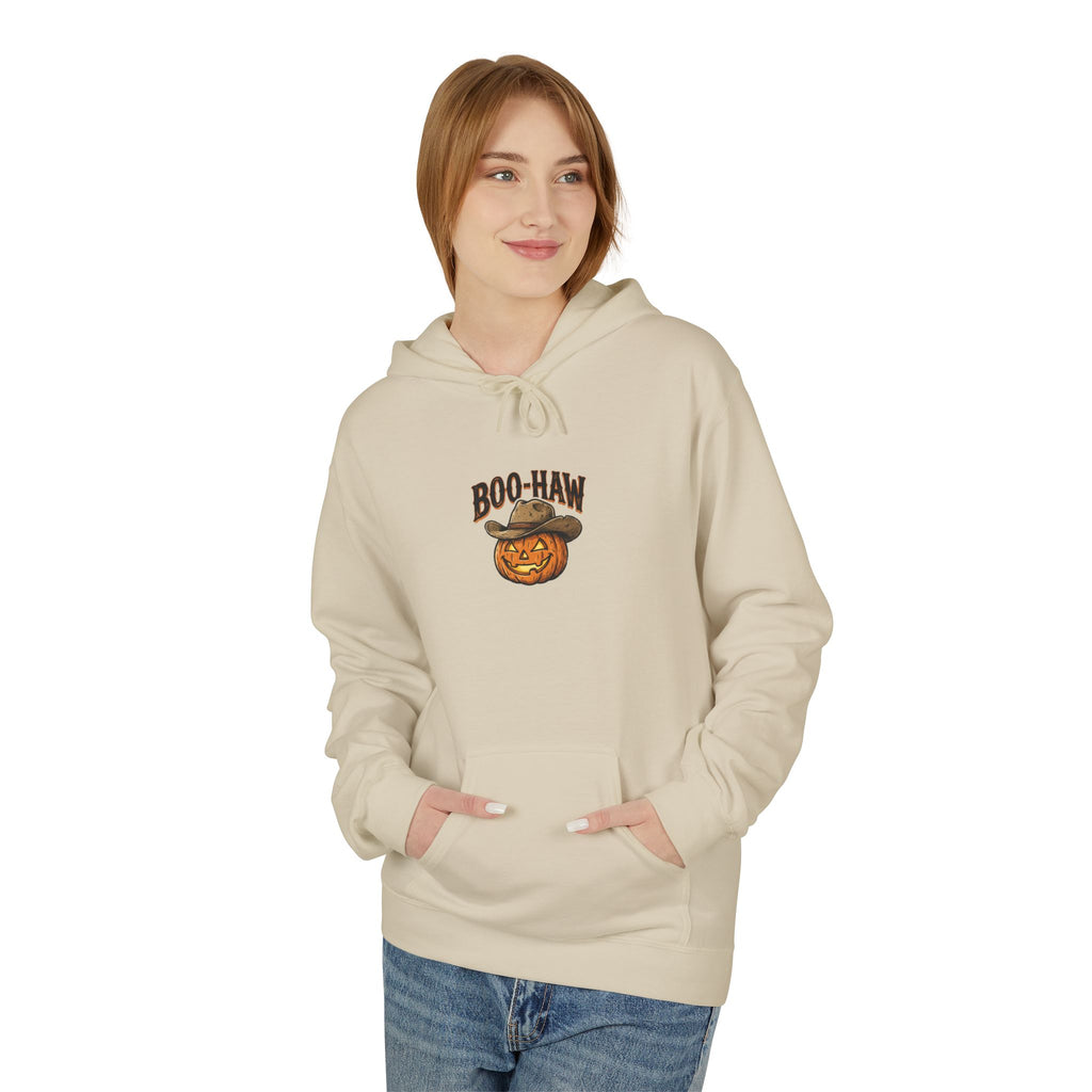 Boo-Haw Halloween Hoodie ~ Wildflowers & Moonshine — Cowgirl Scarecrow Pumpkin Fall Pullover