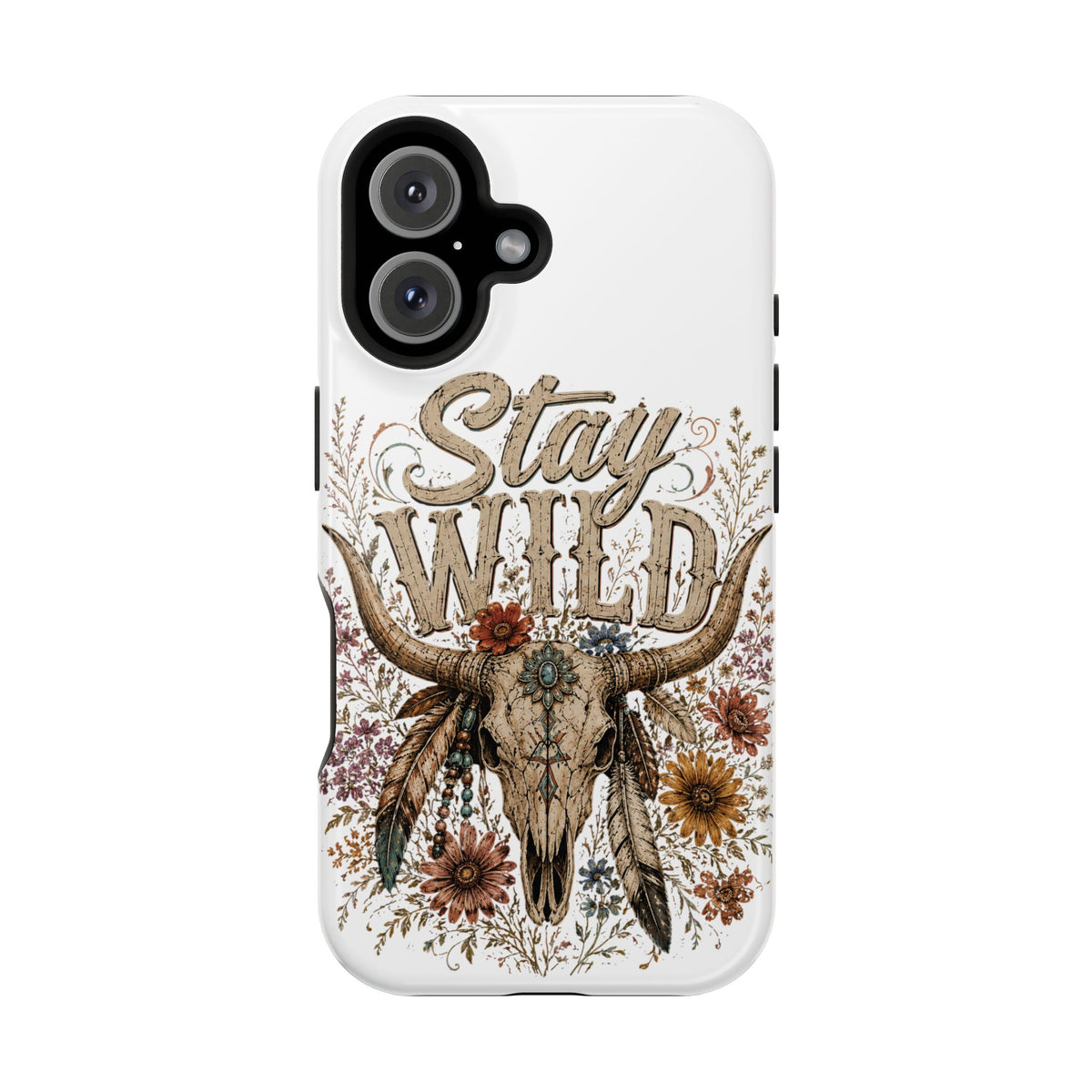 Stay Wild Apple Phone Case — Boho Skull Floral Magnetic Impact-Resistant Case - Wildflowers & Moonshine Exclusive