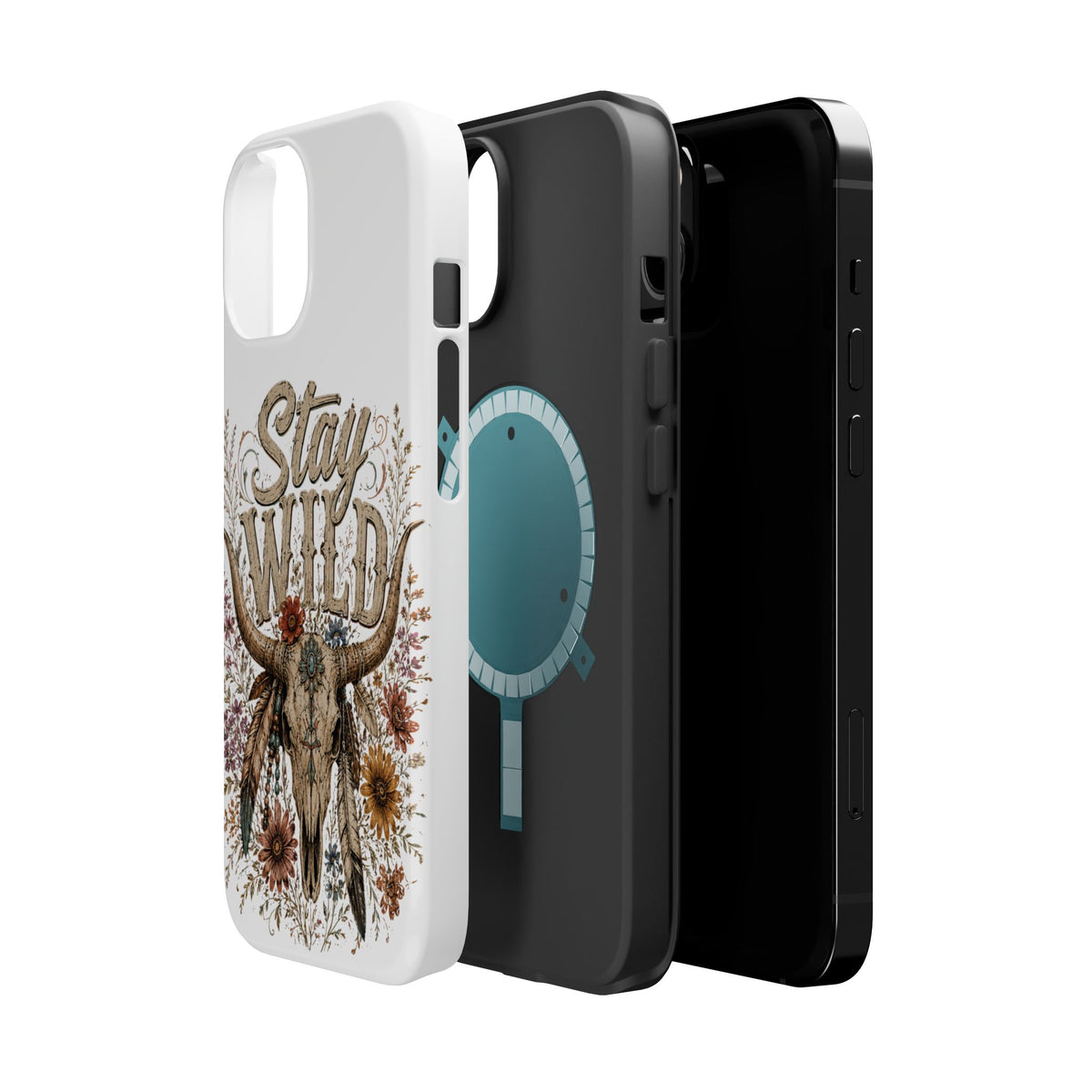 Stay Wild Apple Phone Case — Boho Skull Floral Magnetic Impact-Resistant Case - Wildflowers & Moonshine Exclusive