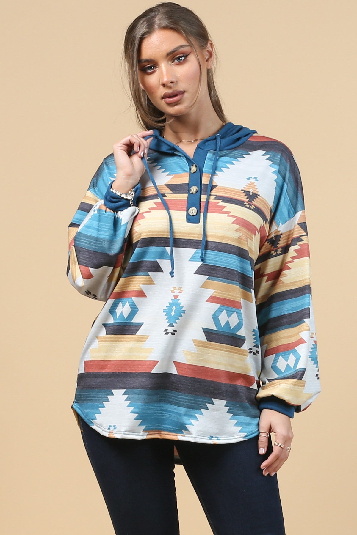 Blue Mountain Turquoise Aztec Lightweight Hoodie