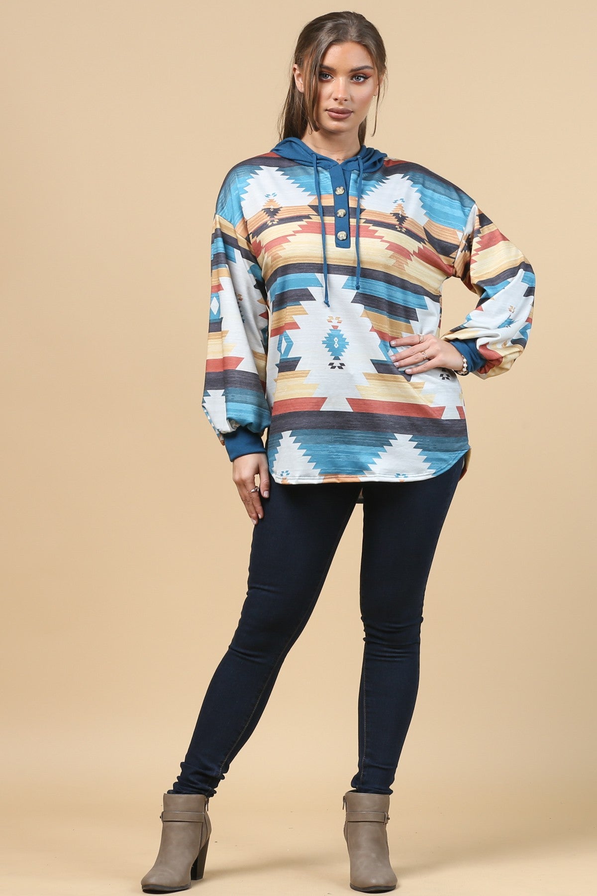Blue Mountain Turquoise Aztec Lightweight Hoodie