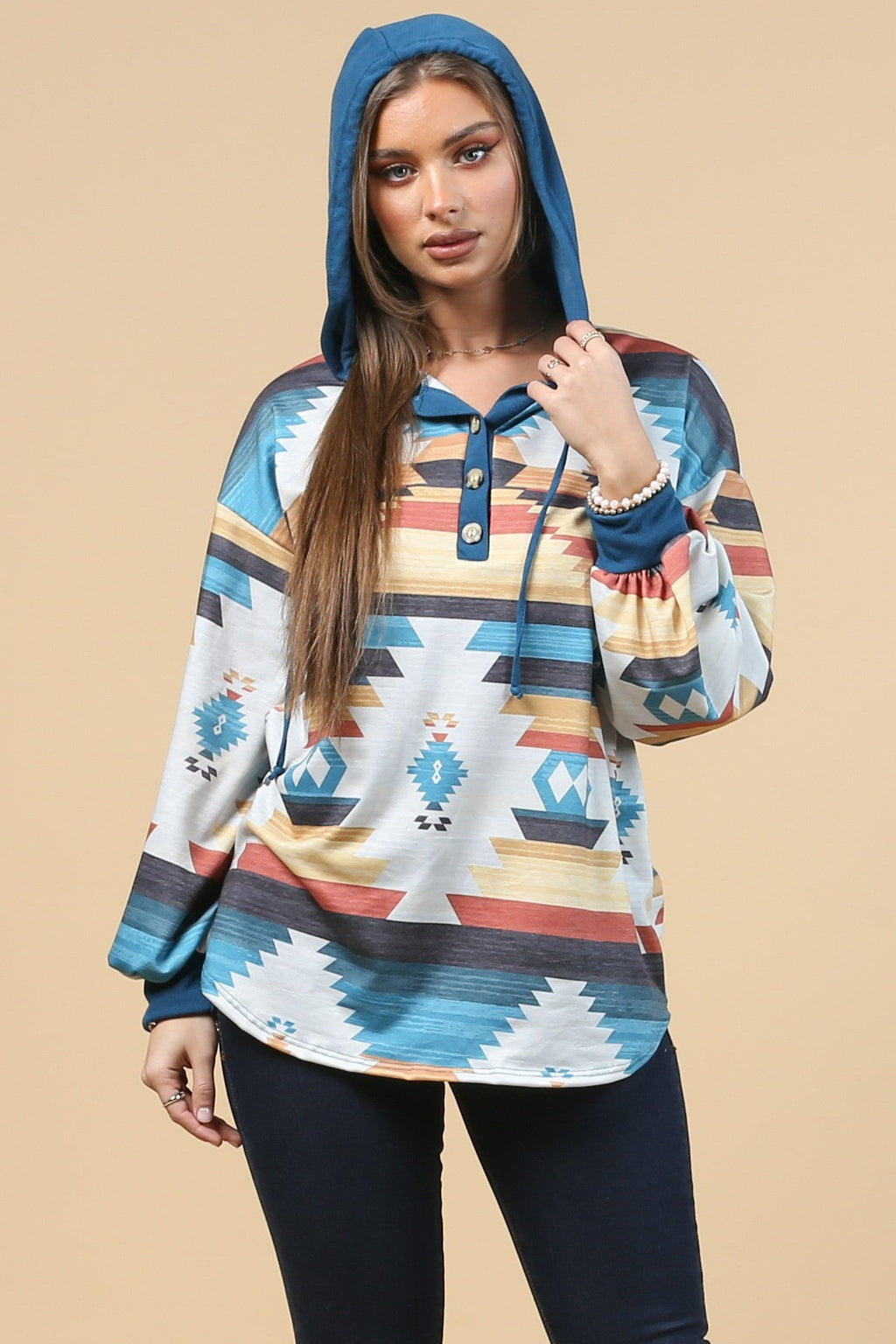 Blue Mountain Turquoise Aztec Lightweight Hoodie