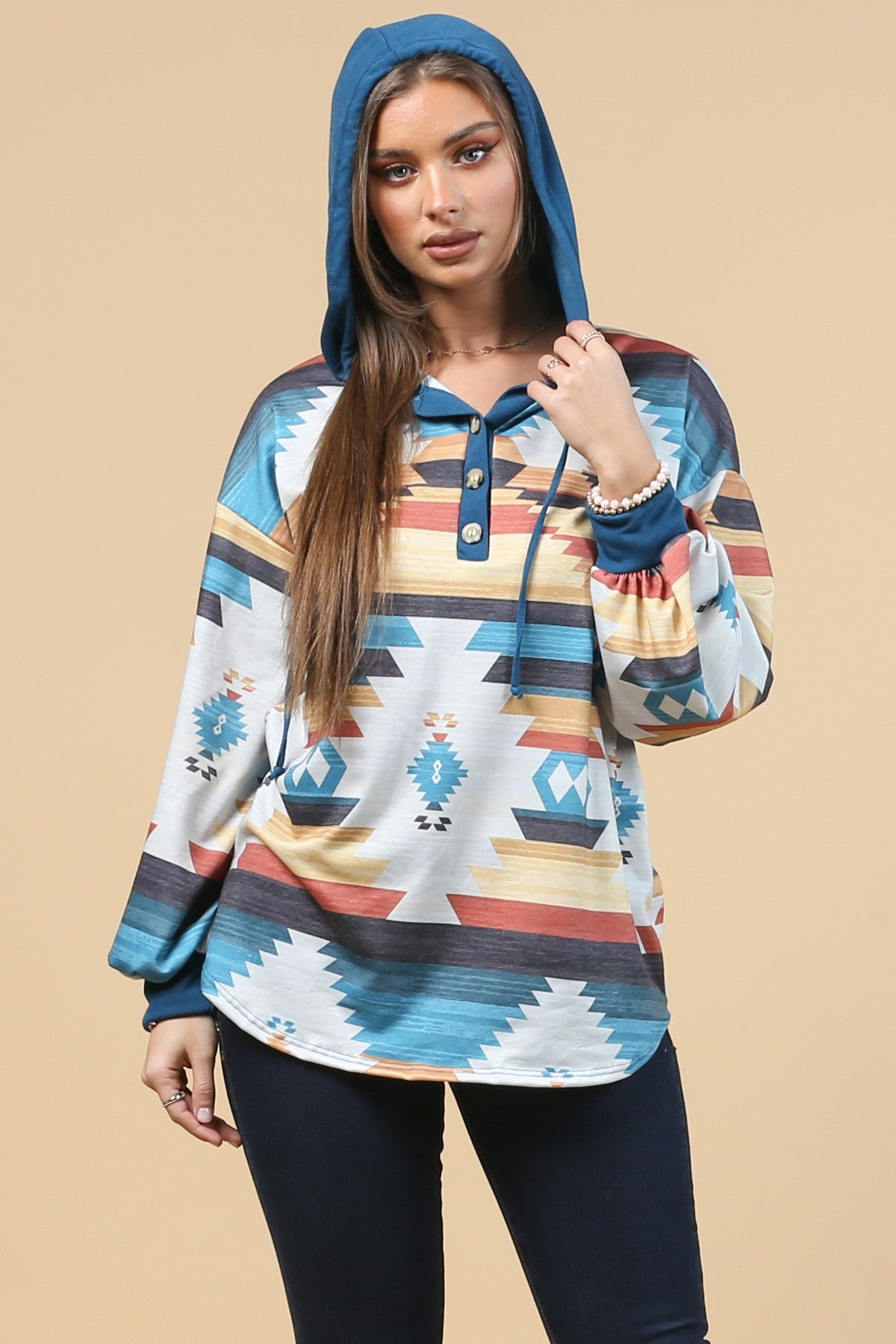 Blue Mountain Turquoise Aztec Lightweight Hoodie