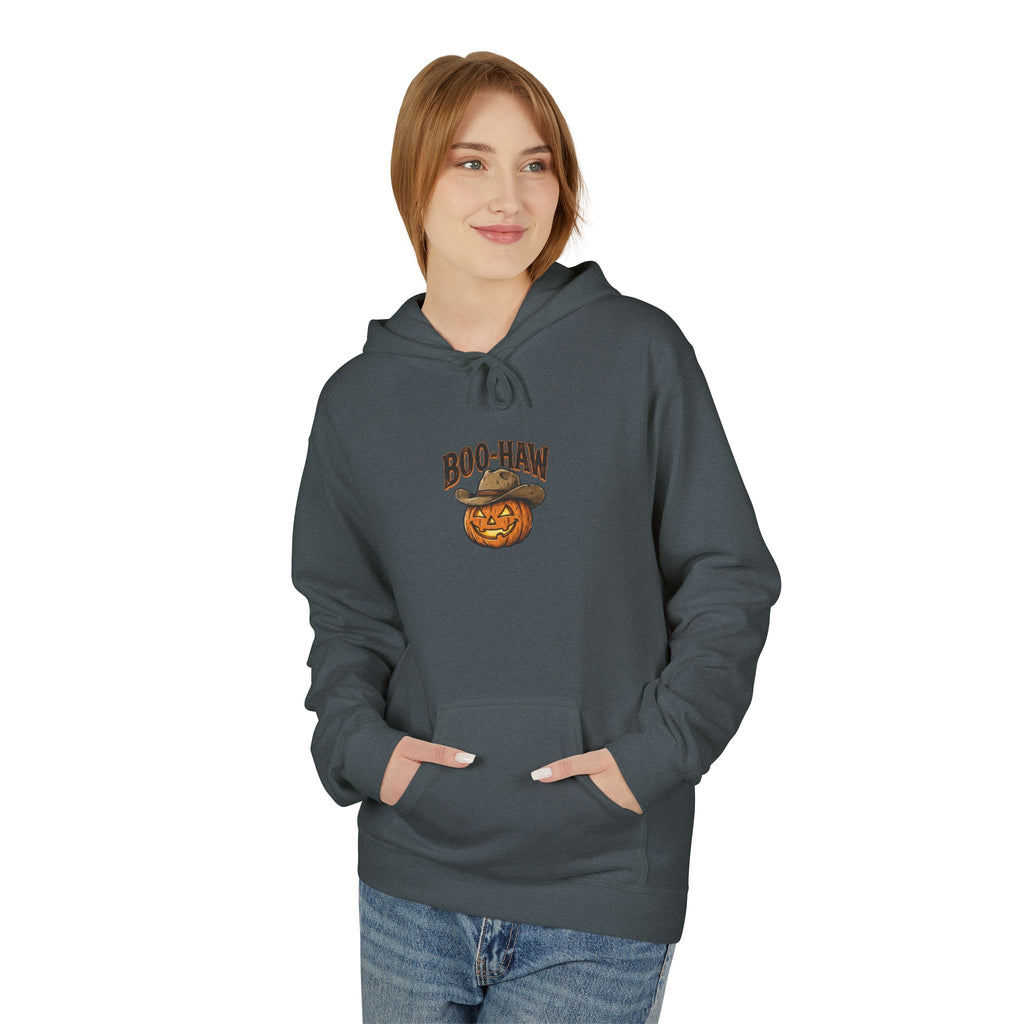 Boo-Haw Halloween Hoodie ~ Wildflowers & Moonshine — Cowgirl Scarecrow Pumpkin Fall Pullover