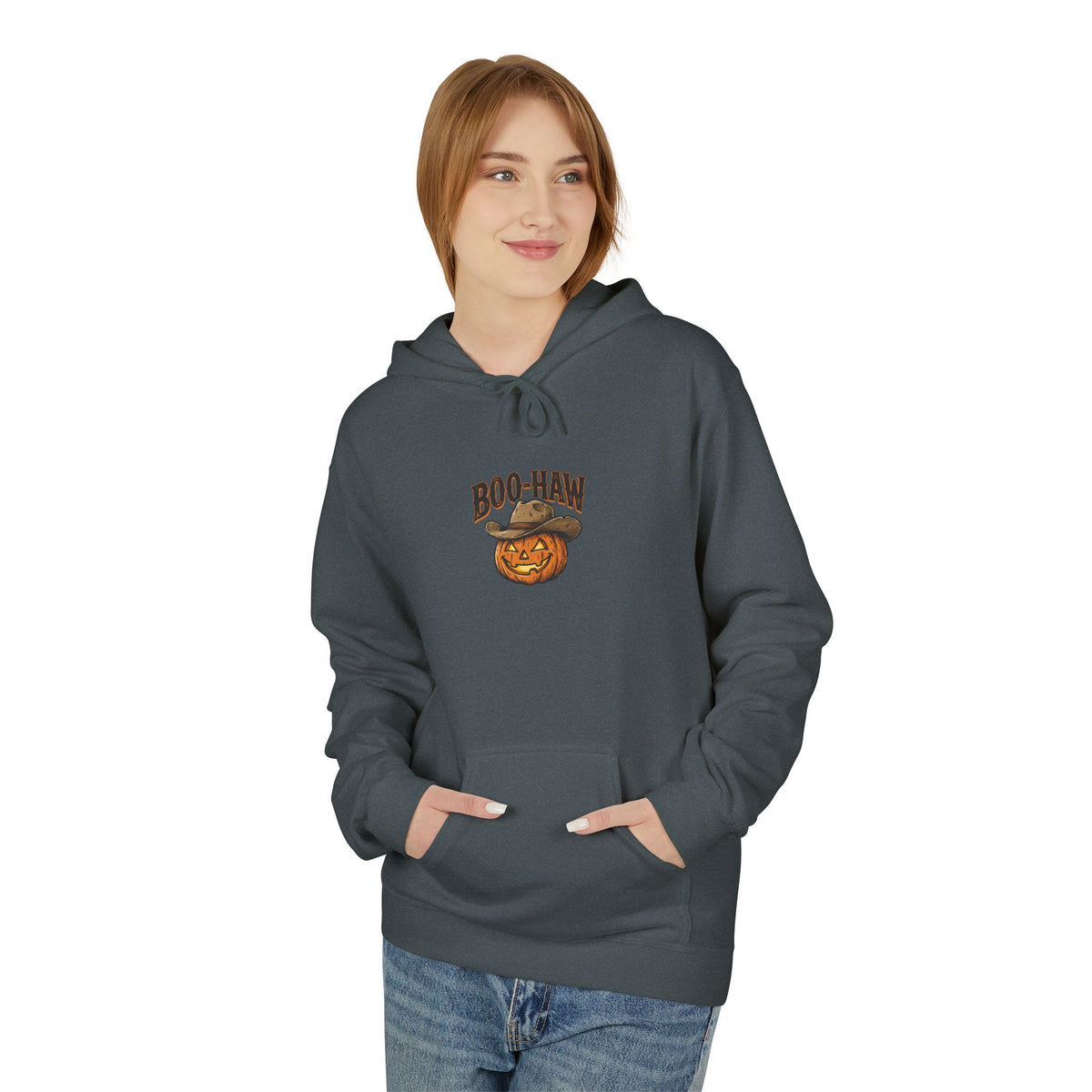 Boo-Haw Halloween Hoodie ~ Wildflowers & Moonshine — Cowgirl Scarecrow Pumpkin Fall Pullover