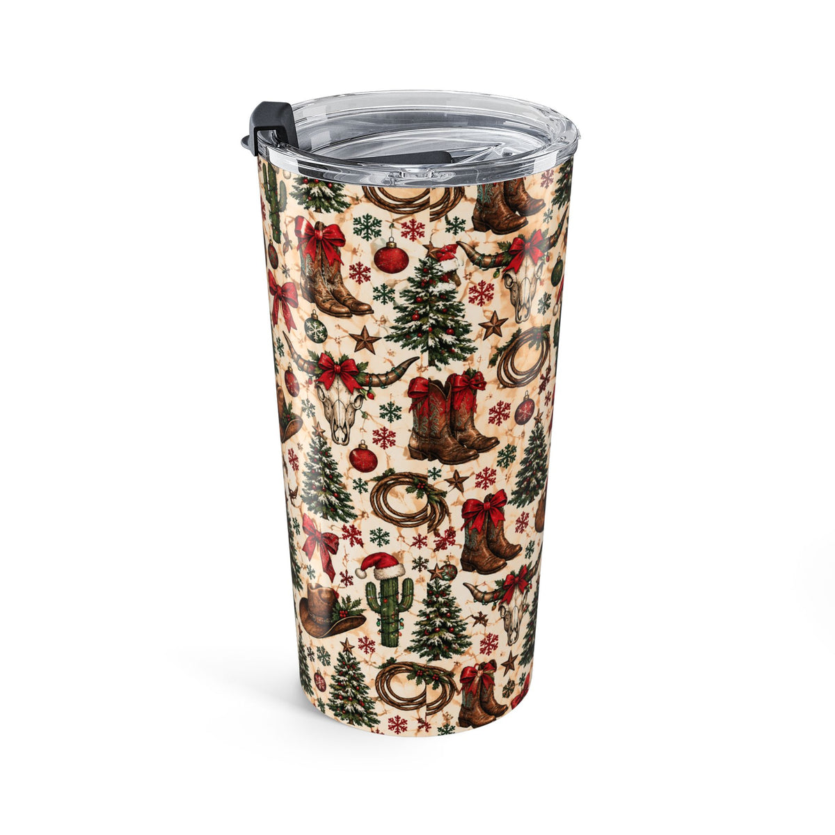 20oz Western Christmas Tumbler – Cowboy Boots, Cactus & Tree Holiday Travel Cup - Wildflowers & Moonshine Exclusive