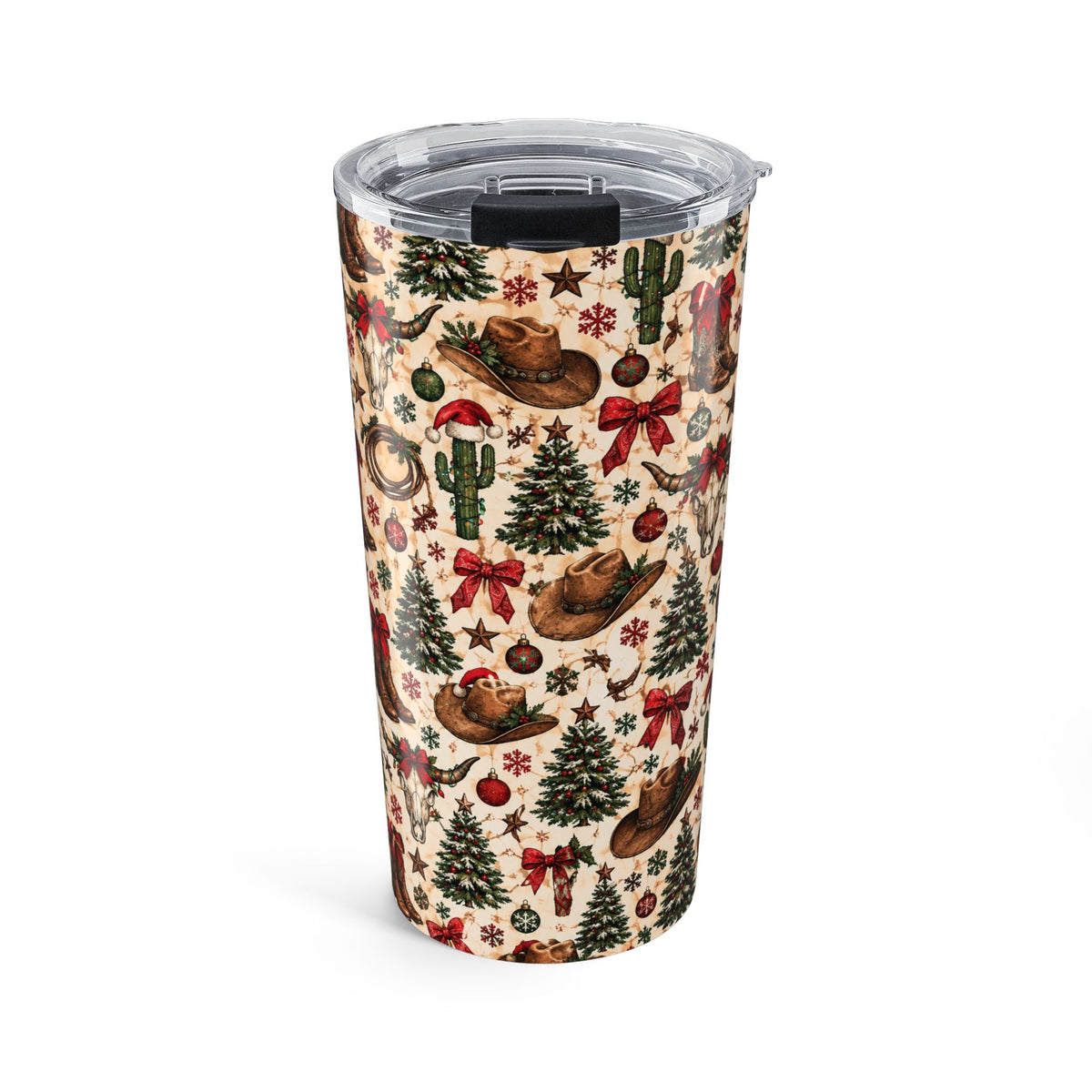 20oz Western Christmas Tumbler – Cowboy Boots, Cactus & Tree Holiday Travel Cup - Wildflowers & Moonshine Exclusive