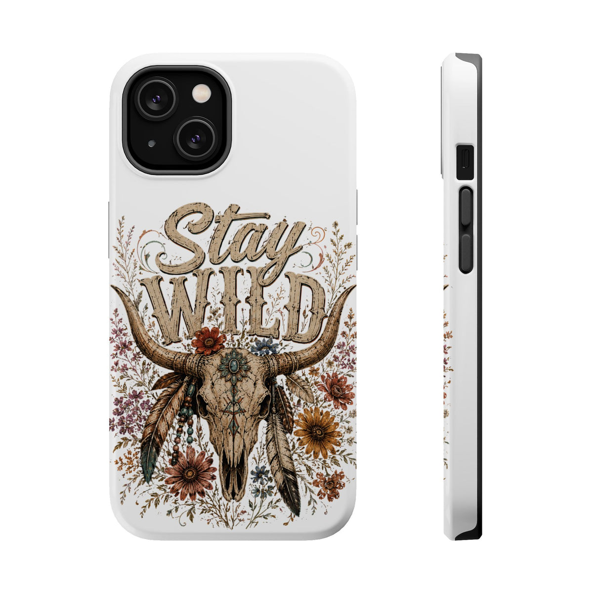 Stay Wild Apple Phone Case — Boho Skull Floral Magnetic Impact-Resistant Case - Wildflowers & Moonshine Exclusive