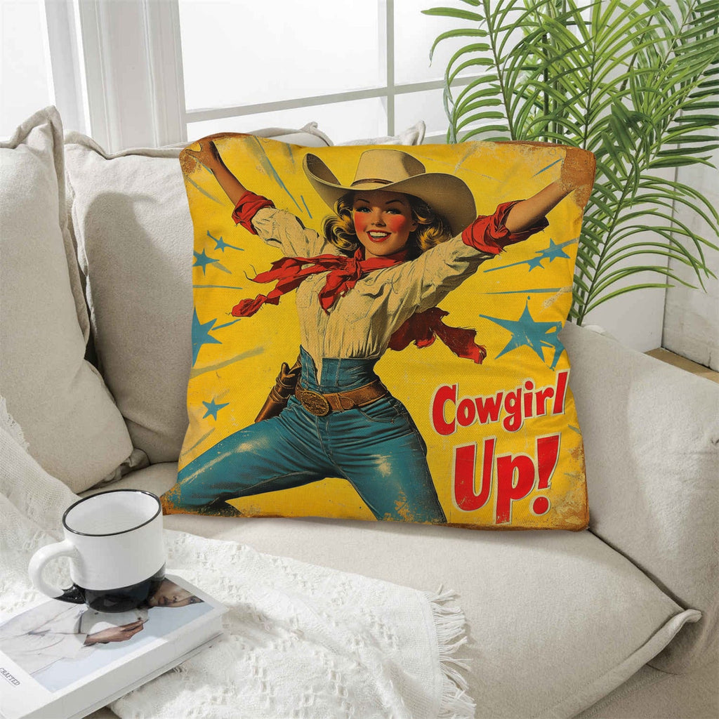 Vintage Cowgirl Up Throw Pillow Case 18 x 18