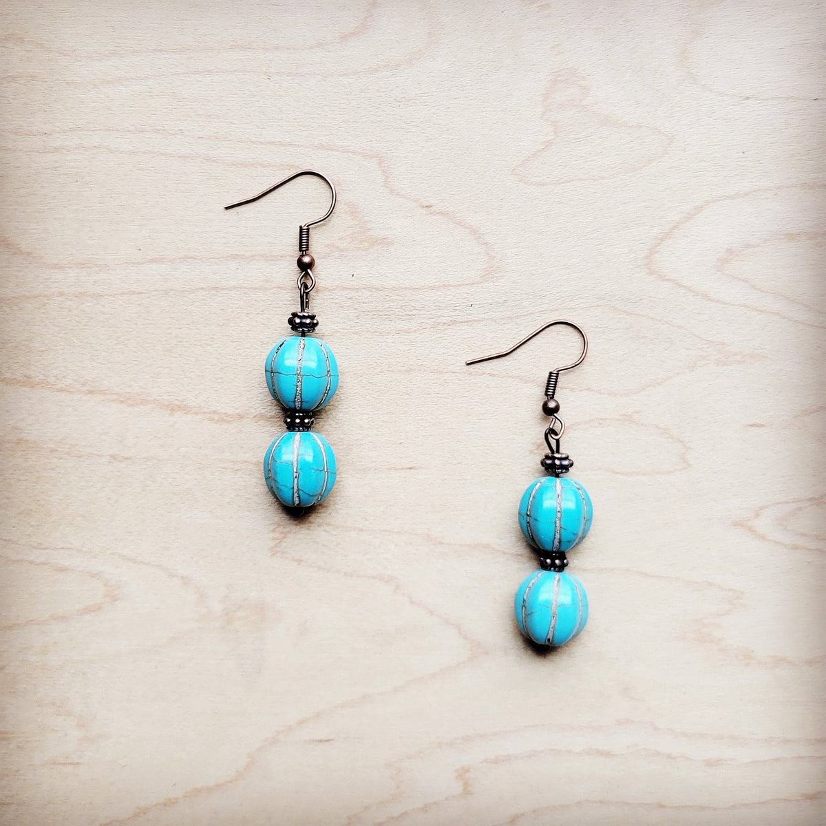 Blue Turquoise Melon Bead Earrings 220z