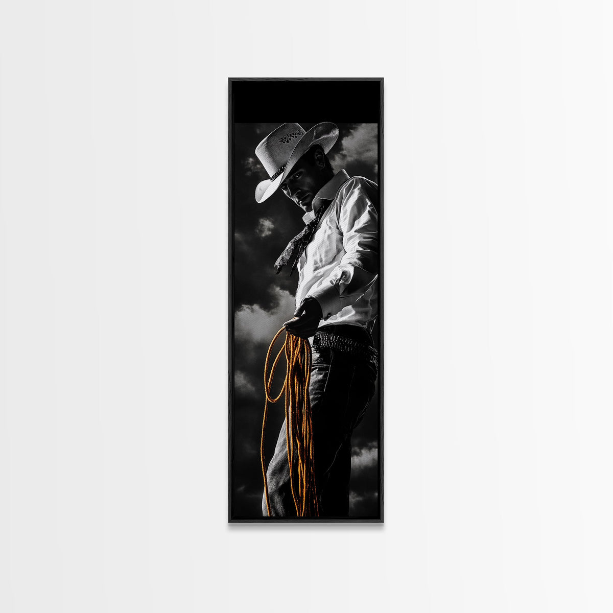 Cowboy Roping Art, Framed Canvas Print, western décor, rustic wall art, moody art, cowgirl painting, gift idea,southwest wall art
