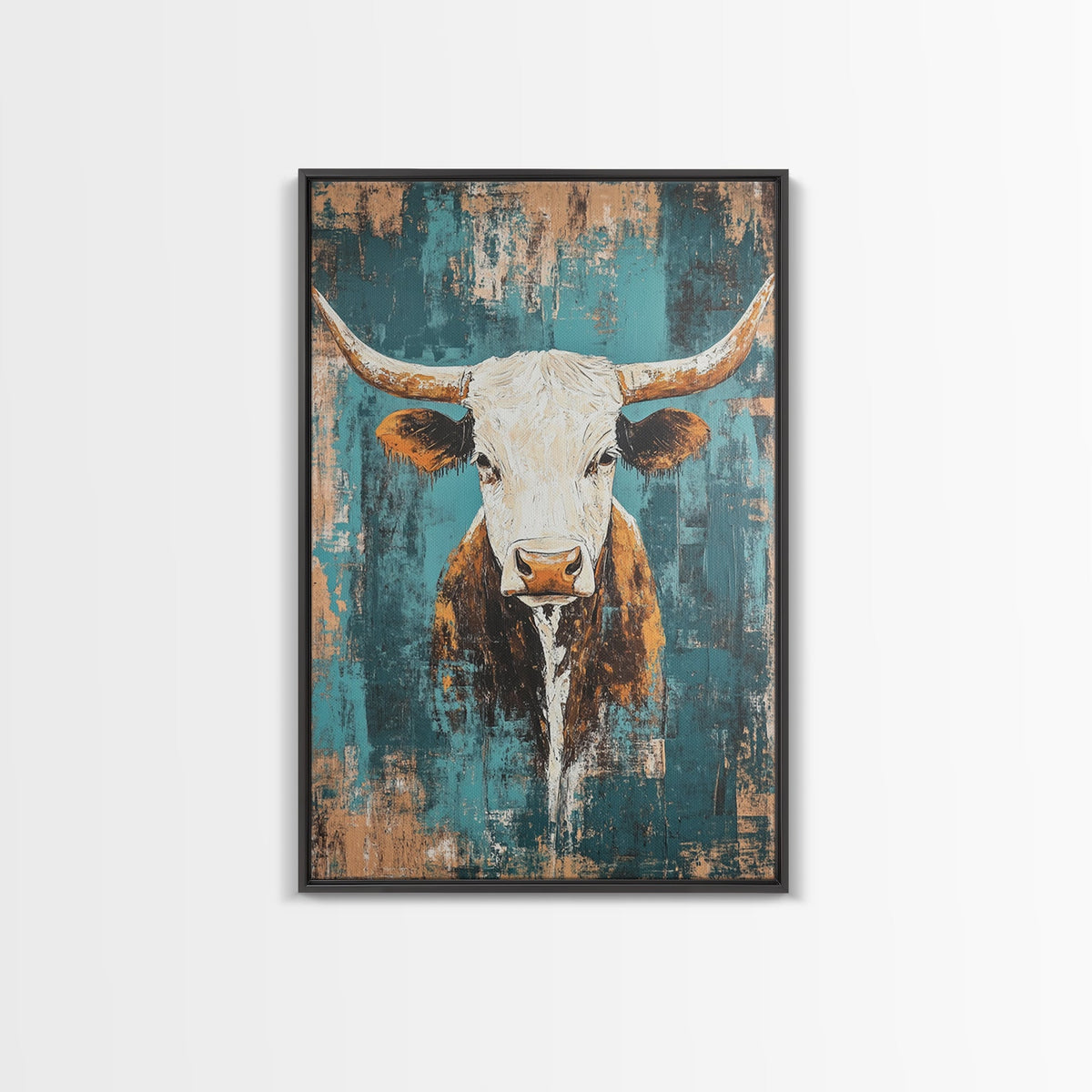 Vintage Longhorn, Rustic Wall Art, Teal Wall Art, Farmhouse Art, Canvas Print, Southwest Wall Art, Gift Idea, Country Home Decor