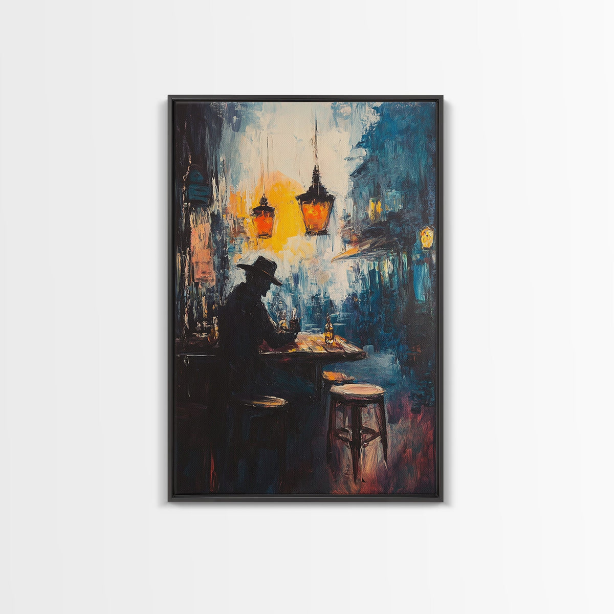 Cowboy in Saloon, Moody Bar Scene, Western Oil Painting, Rustic Decor, Canvas Print, Dark Romance Painting, Moody Art, Vintage Wall Art