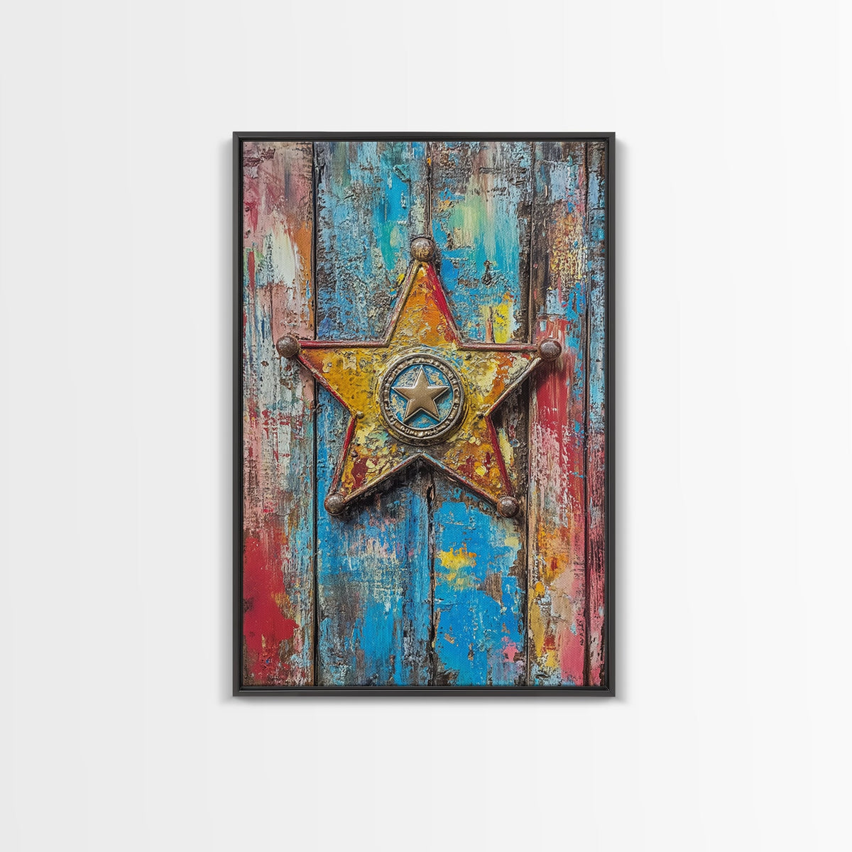 Texas Star, Western Badge, Distressed Metal Art, Cowboy Decor, Canvas Print, Rustic Wall Art, Southwest Wall Art, Vintage Decor