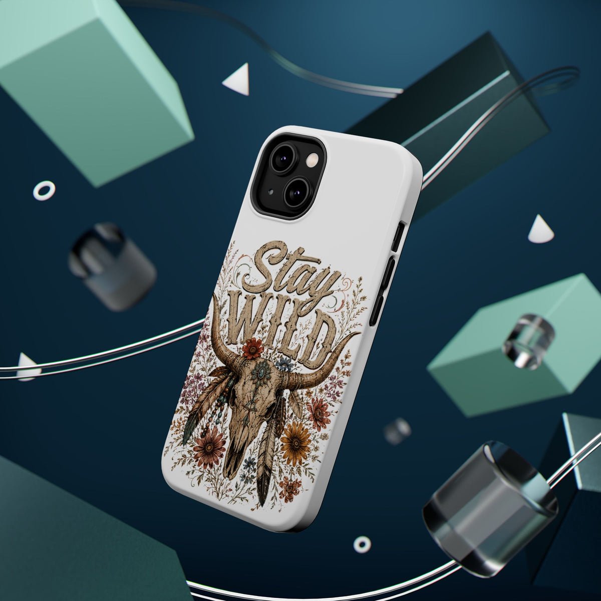 Stay Wild Apple Phone Case — Boho Skull Floral Magnetic Impact-Resistant Case - Wildflowers & Moonshine Exclusive