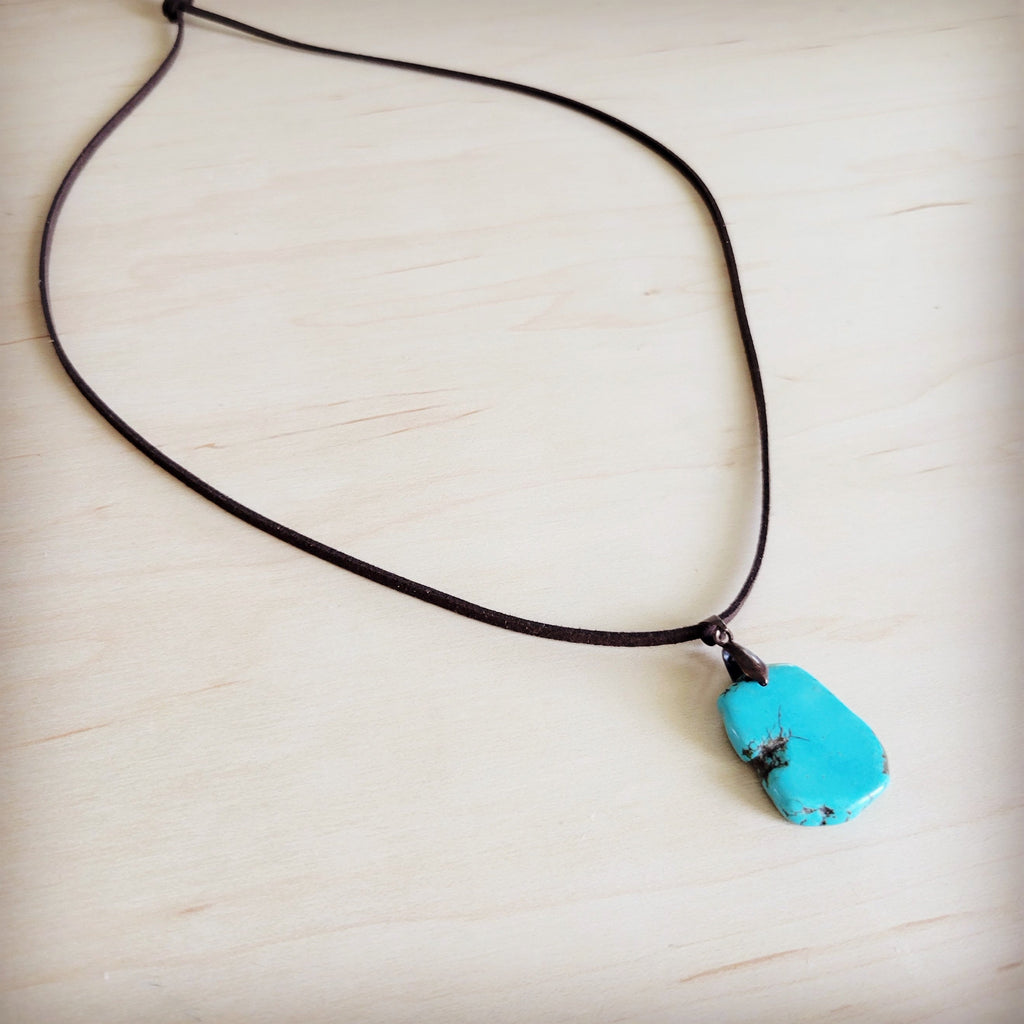 Slab Pendant with Turquoise on Leather Cord Necklace 254d