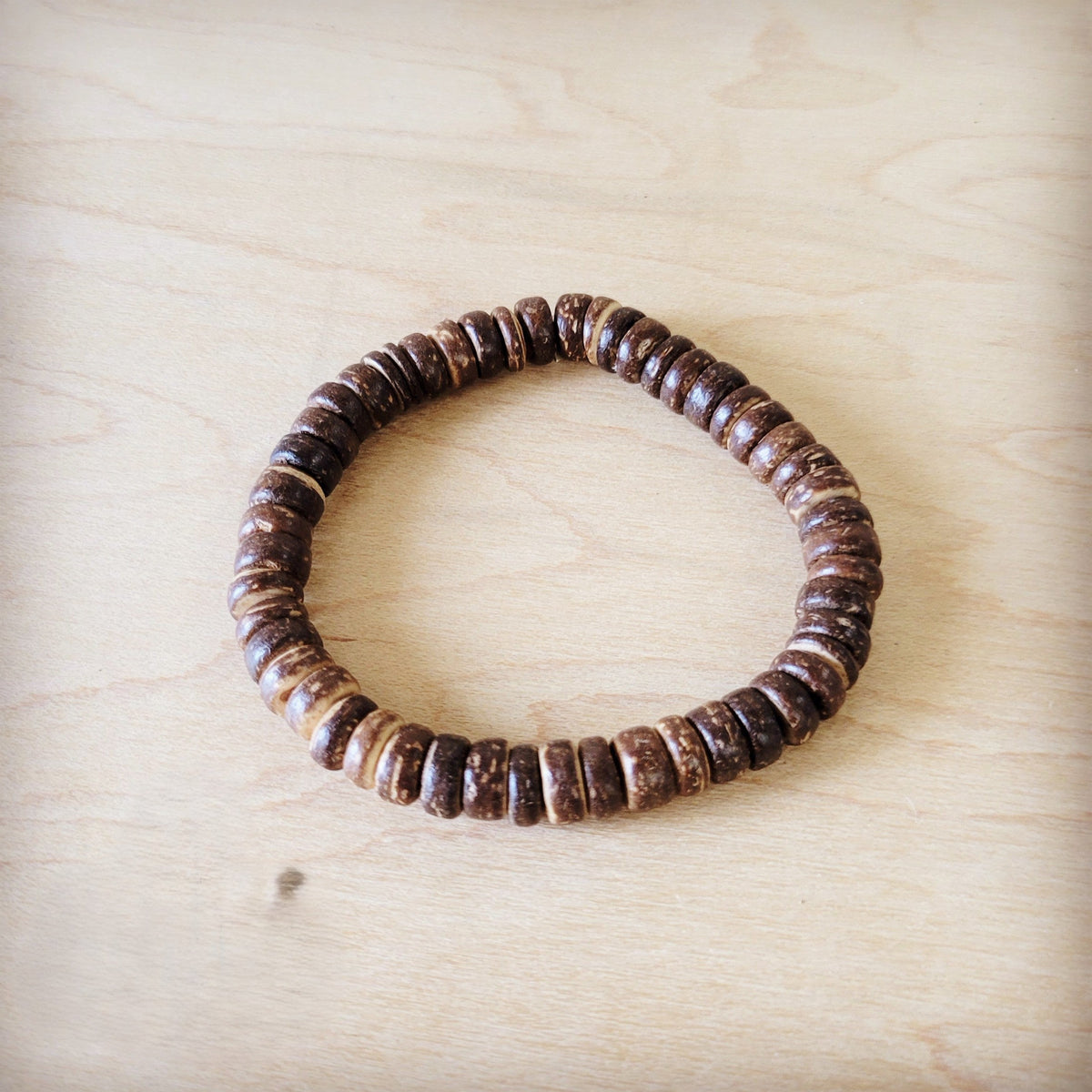 Disc Beaded Wood Stretch Bracelet 800oa