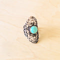 Blue Turquoise Ring in Antique Copper Filigree Setting 012d3