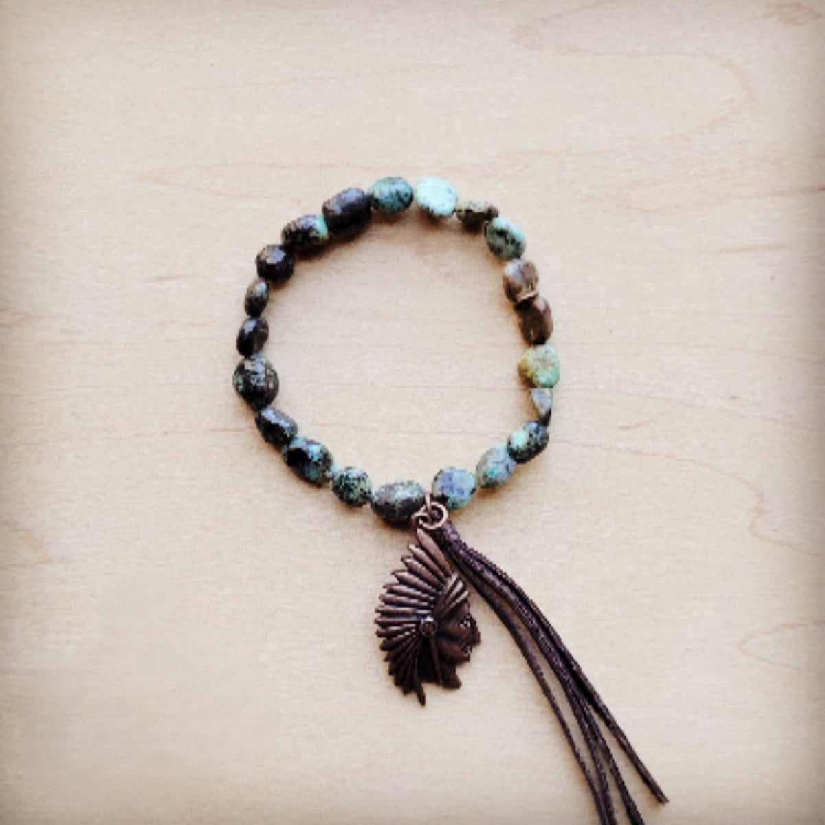 Stretch Bracelet Natural Turquoise w/ Indian Charm 809u