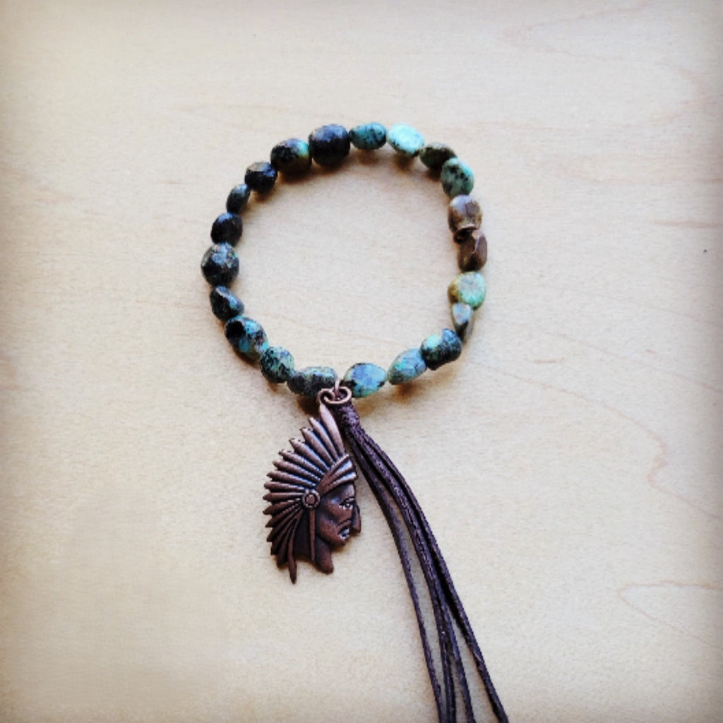 Stretch Bracelet Natural Turquoise w/ Indian Charm 809u