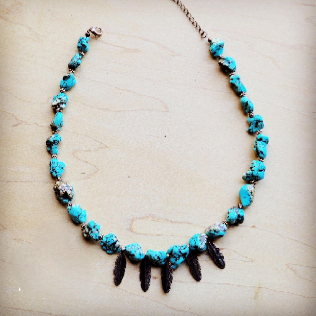 Turquoise Collar Necklace w/ Feather Pendants 259m