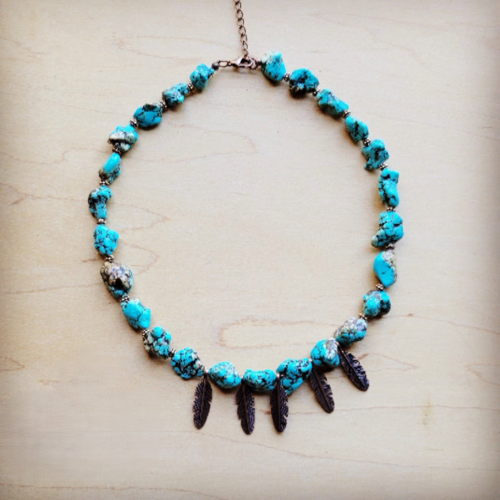 Turquoise Collar Necklace w/ Feather Pendants 259m