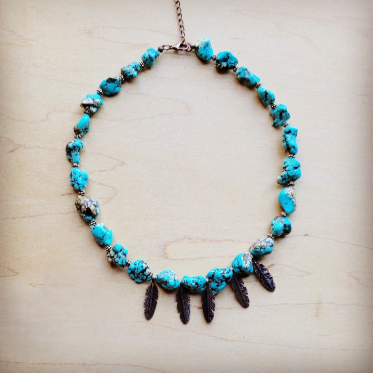 Turquoise Collar Necklace w/ Feather Pendants 259m