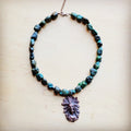 Collar Necklace with Natural Turquoise w/ Indian Head Pendant 259n