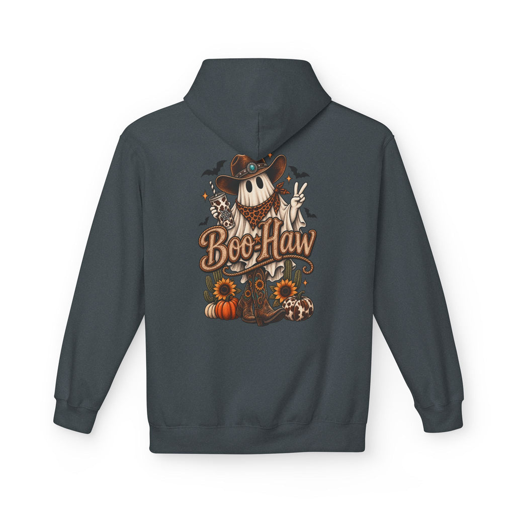 Boo-Haw Halloween Hoodie ~ Wildflowers & Moonshine — Cowgirl Scarecrow Pumpkin Fall Pullover