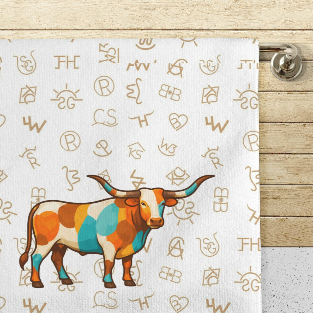 Set of 4 Minimalistic Cowboy Western Cattle Brands Kitchen Towels