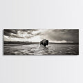 Bison River, Prairie Storm, American West, Framed Canvas Print, Rustic Nature Art, Fall Living Room Decor, Wildlife Photography