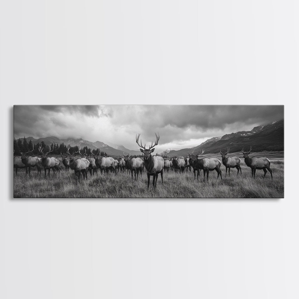 Elk Herd, Mountain Wild, Autumn Majesty, Framed Canvas Print, Rustic Cabin Decor, Wildlife Lover Gift, Fall Nature Wall Art