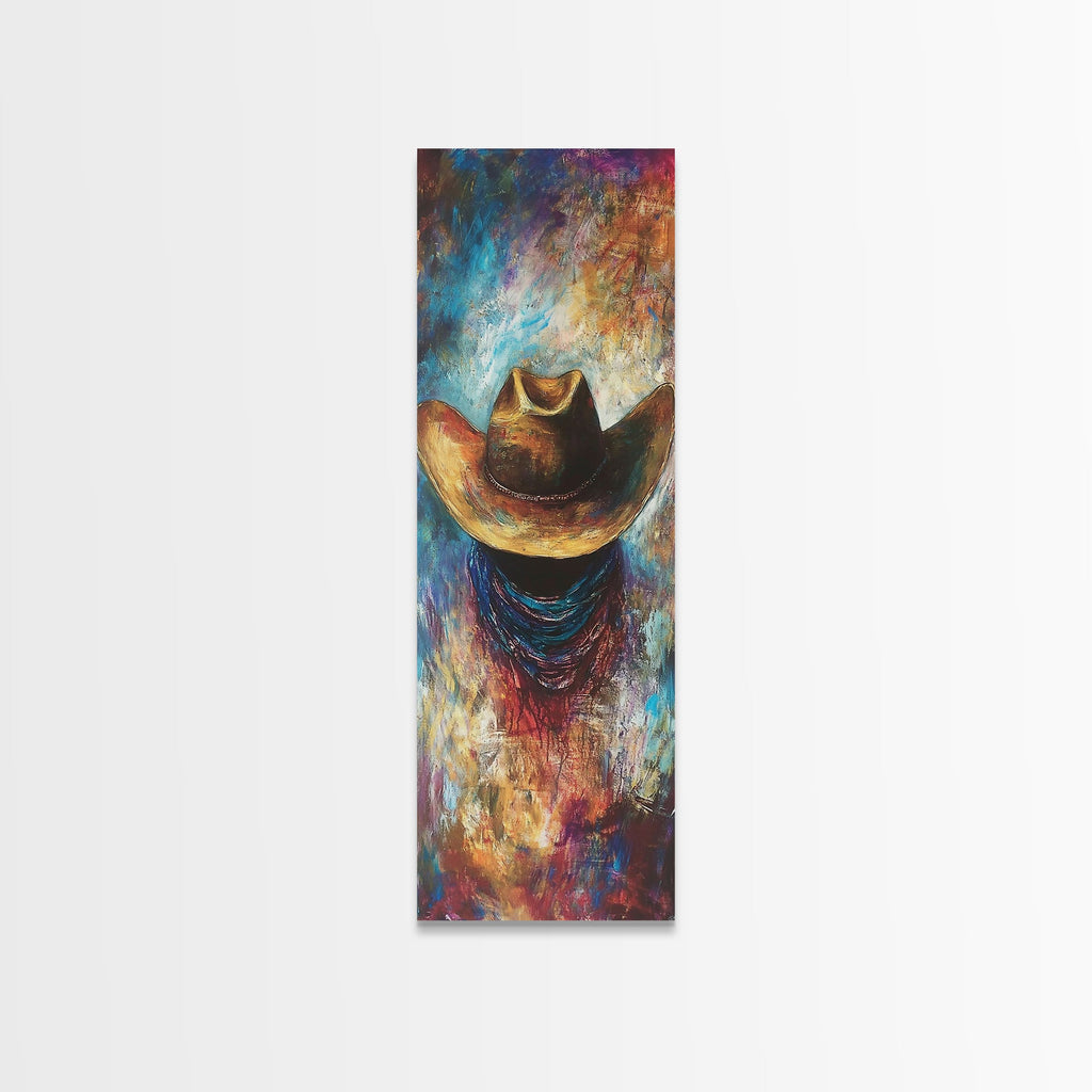 Textured Western Hat Canvas Print rustic wall art farmhouse art southwest wall art moody art extra wide art bold western decor