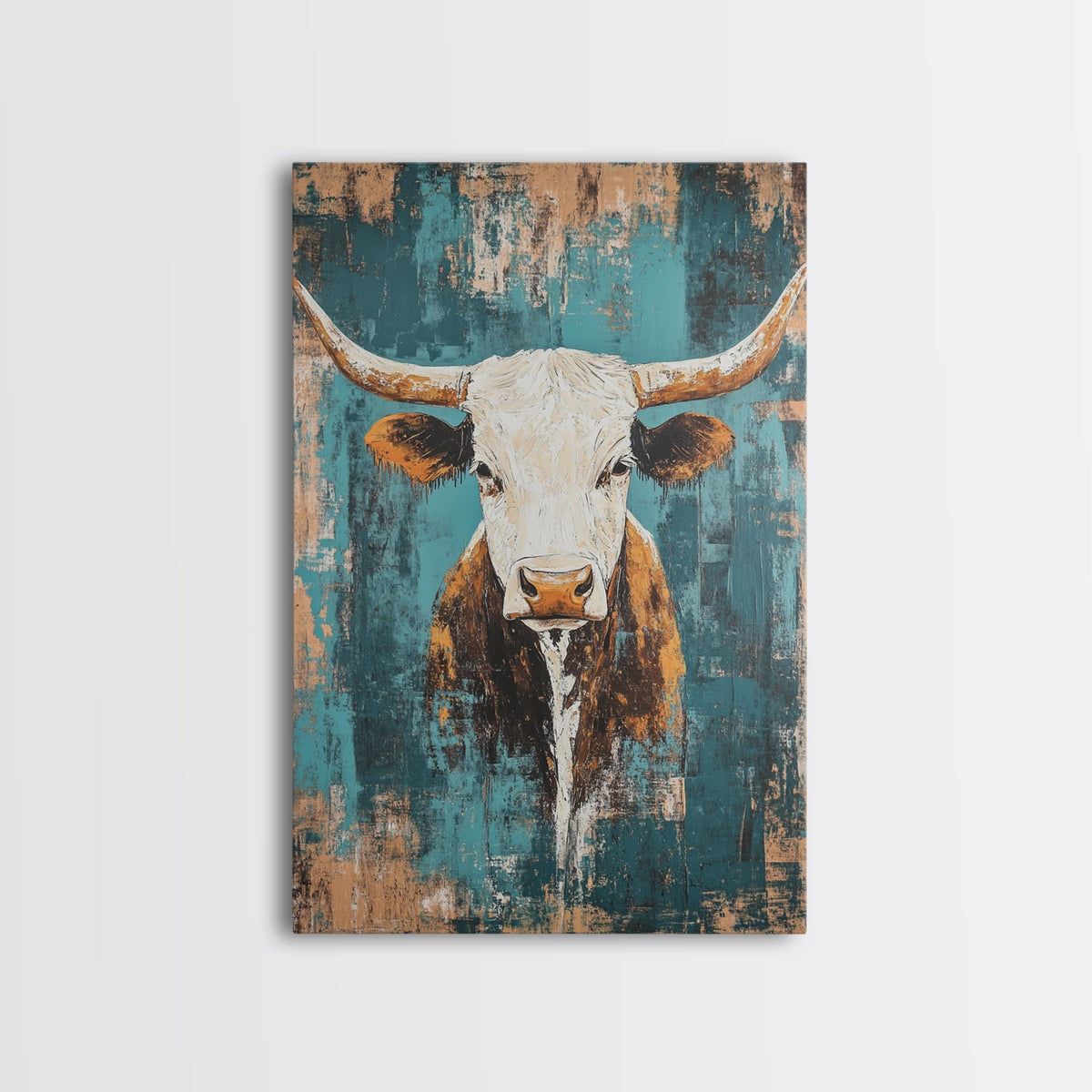Vintage Longhorn, Rustic Wall Art, Teal Wall Art, Farmhouse Art, Canvas Print, Southwest Wall Art, Gift Idea, Country Home Decor