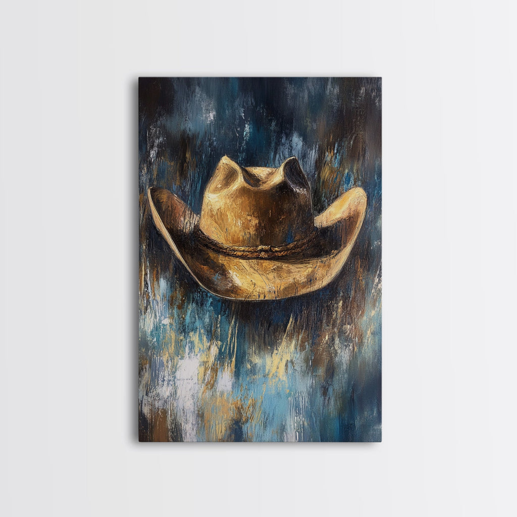 Western Hat, Rustic Wall Art, Farmhouse Art, Cowboy Decor, Canvas Print, Above Sofa Art, Bedroom Art, Gift Idea For Him
