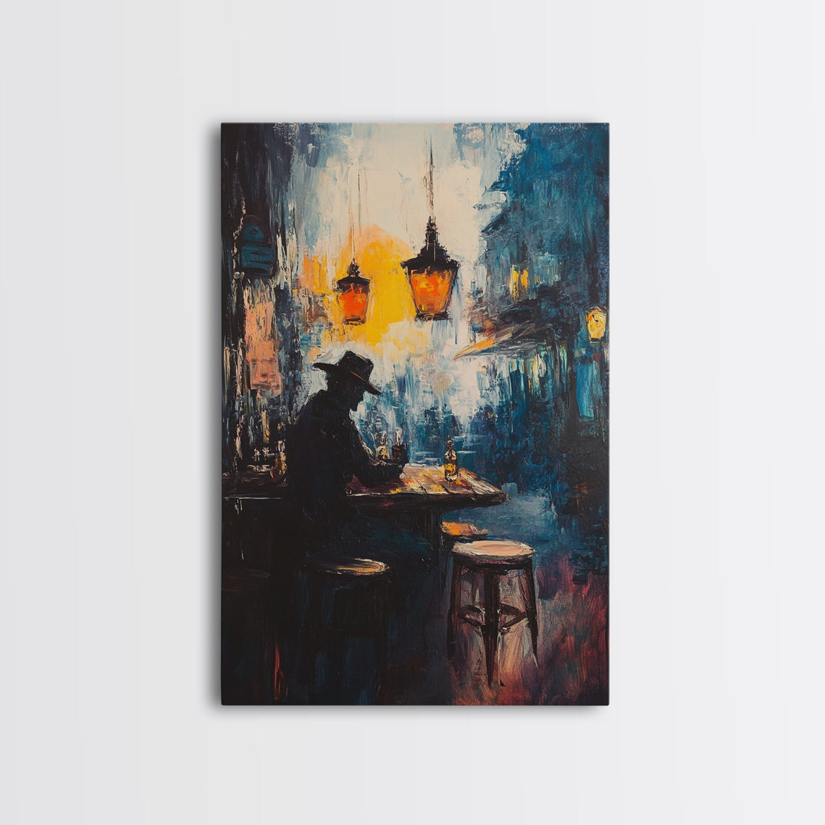 Cowboy in Saloon, Moody Bar Scene, Western Oil Painting, Rustic Decor, Canvas Print, Dark Romance Painting, Moody Art, Vintage Wall Art